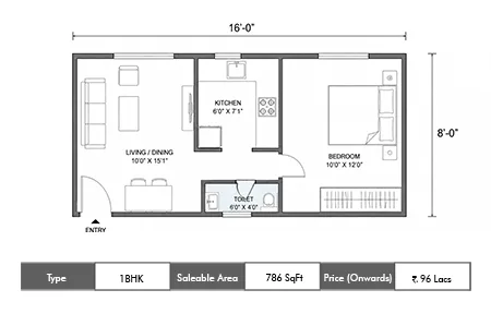 1 BHK 786 SqFt